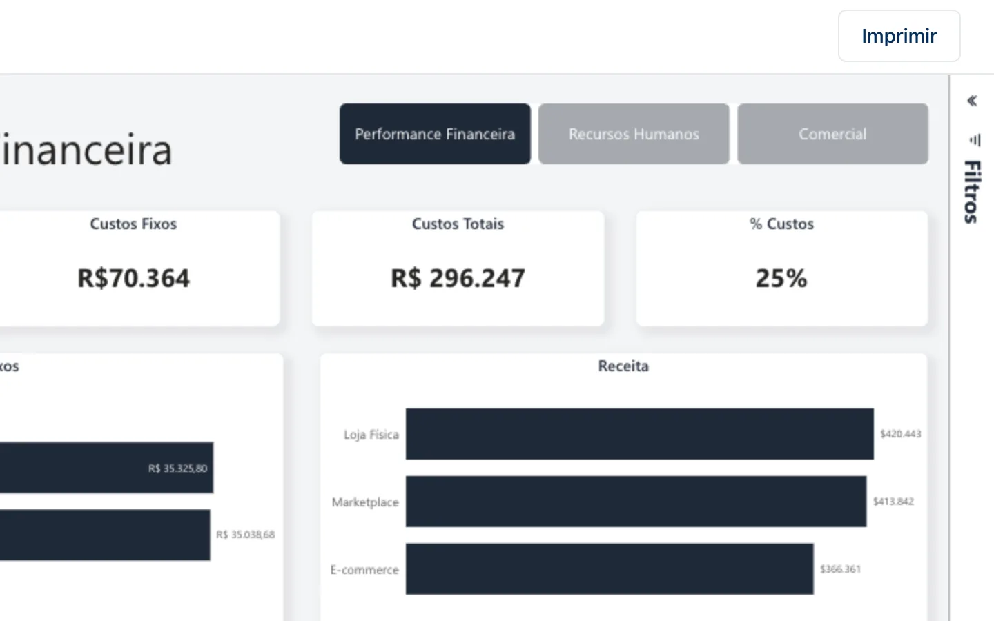Detalhe de um relatório no portal, com o botão Imprimir e o painel de filtros.